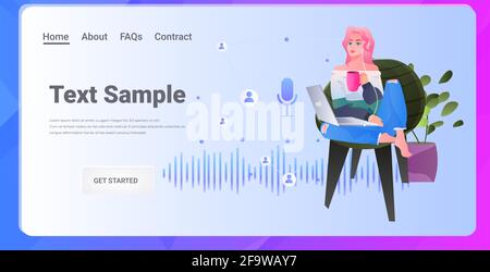 woman communicate by voice messages audio chat application social media communication Stock Vector