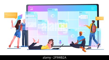 businesspeople team planning day scheduling appointment in calendar agenda meeting plan time management concept Stock Vector