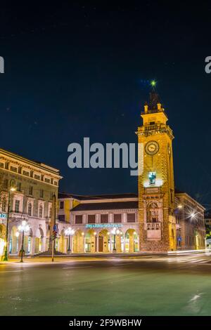 BERGAMO, ITALY, MARCH 19, 2016: Night view of the illuminated torre die caduti in Bergamo Stock Photo