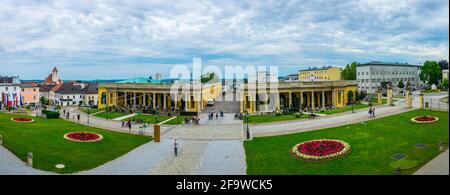 EISENSTADT, AUSTRIA, JUNE 18, 2016: View of green square in front of the famous esterhazy palace in the austrian city Eisenstadt, capital of Burgenlan Stock Photo