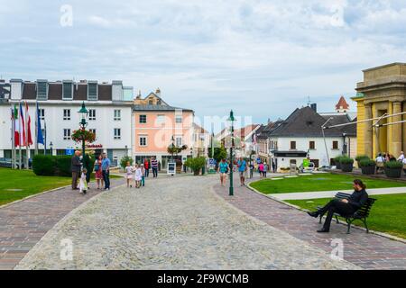 EISENSTADT, AUSTRIA, JUNE 18, 2016: View of green square in front of the famous esterhazy palace in the austrian city Eisenstadt, capital of Burgenlan Stock Photo