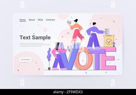 people voters making decisions and putting paper vote in ballot box voting concept Stock Vector