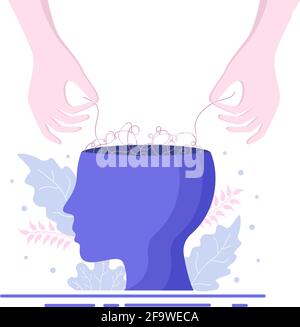 Mental Health Due To Psychology, Depression, Loneliness, Illness, Brain Development, or Hopelessness. Psychotherapy And Mentality Healthcare. Stock Vector