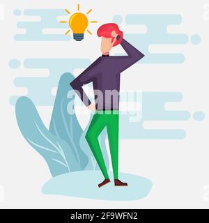 businessman thinking business idea vector illustration in flat style Stock Vector