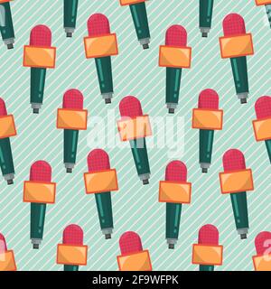 news microphone seamless pattern vector illustration Stock Vector