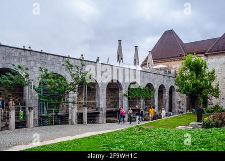 LJUBLJANA, SLOVENIA, JULY 29, 2015: Panoramic view of the Ljubljana castle - Ljubljanski grad, Slovenia, Europe. Stock Photo