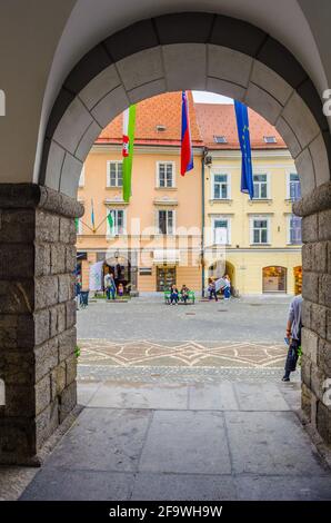 LJUBLJANA, SLOVENIA, JULY 29, 2015: view of interior of the town hall of the slovenian capital ljubljana Stock Photo