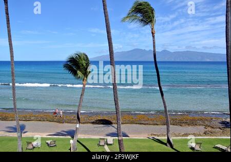 scenic landscape view of kaanapali Beach east of the small town of  Lahaina Maui Hawaii usa Stock Photo