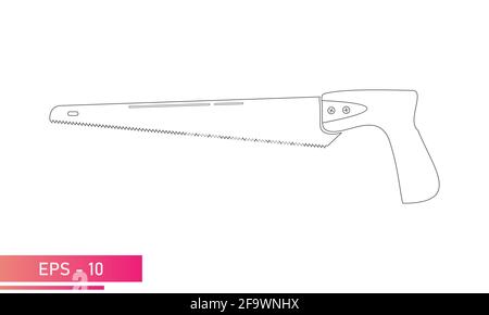 A small handy saw for a carpenter. Linear design. On a white background. Carpenter tools. Flat vector illustration. Stock Vector