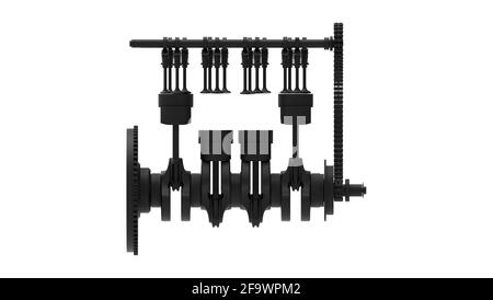 3D rendering of an engine technical components isolated on white ...