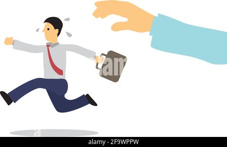 Human hand catching of businessman running away. Vector illustration. Stock Vector