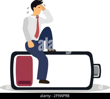 Businessman with low battery red color. Business life energy. Flat vector illustration design. Stock Vector
