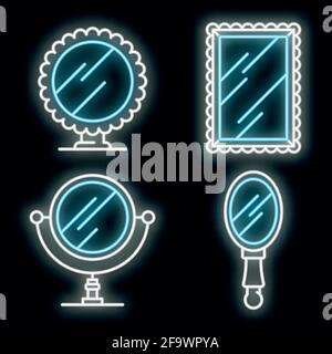 Mirror icons set. Outline set of mirror vector icons neon color on white Stock Vector