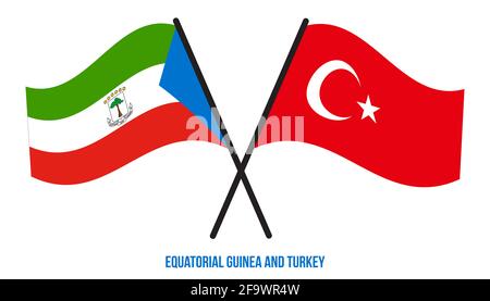 Equatorial Guinea and Turkey Flags Crossed And Waving Flat Style. Official Proportion. Stock Photo