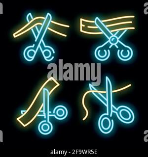 Launch event icons set. Outline set of launch event vector icons neon color on white Stock Vector