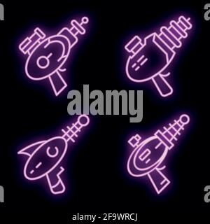 Blaster icons set. Outline set of blaster vector icons neon color on white Stock Vector