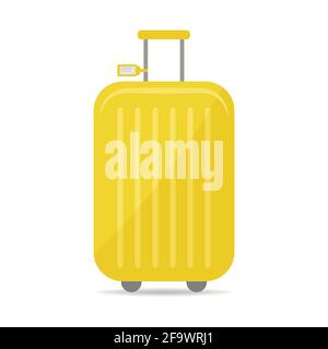 Large yellow suitcase on yellow background. Summer time. Simple flat style Stock Vector