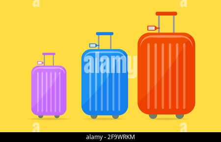 Stylish travel suitcases on yellow background. Vacation concept. Travel. Flat style. Vector Illustration Stock Vector