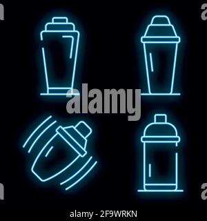 Bar shaker icons set. Outline set of bar shaker vector icons neon color on black Stock Vector