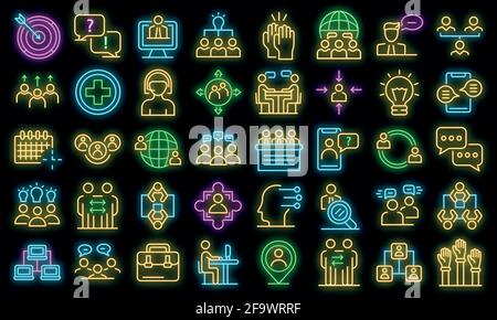 Advice icons set. Outline set of advice vector icons neon color on black Stock Vector