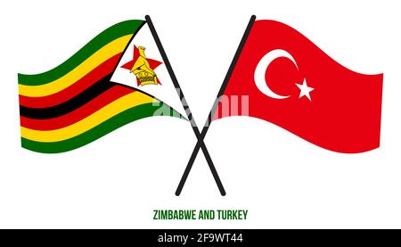 Zimbabwe and Turkey Flags Crossed And Waving Flat Style. Official Proportion. Correct Colors. Stock Photo