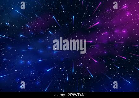 Horizontal space background with realistic nebula, stardust and stars. Night sky. Web design. Infinite universe. Vector illustration of galaxy Stock Vector