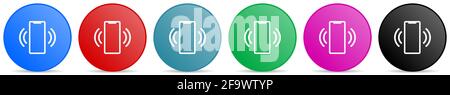 Mobile phone, smartphone vector icons, set of circle gradient buttons in 6 colors options for webdesign and mobile applications Stock Vector
