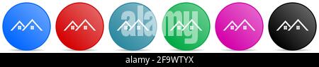 Home, house vector icons, set of circle gradient buttons in 6 colors options for webdesign and mobile applications Stock Vector
