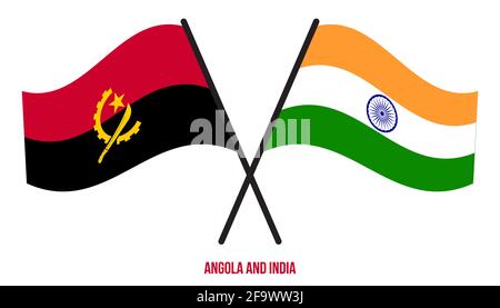 Angola and India Flags Crossed And Waving Flat Style. Official Proportion. Correct Colors. Stock Vector