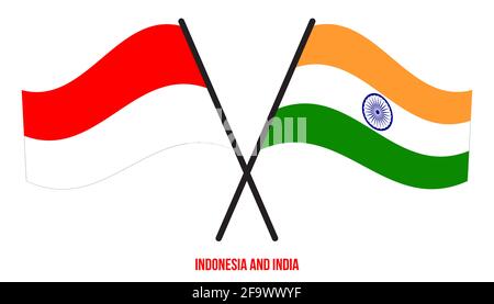 Indonesia and India Flags Crossed And Waving Flat Style. Official Proportion. Correct Colors. Stock Vector