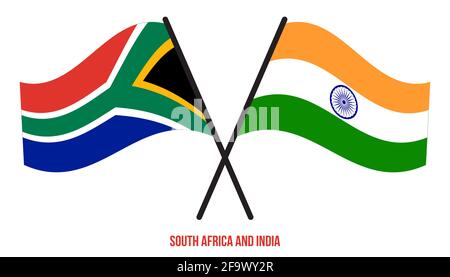 India and South Africa Flags Crossed And Waving Flat Style. Official ...