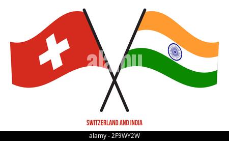 Switzerland and India Flags Crossed And Waving Flat Style. Official Proportion. Correct Colors. Stock Vector