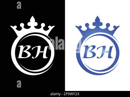 king crown letter alphabet BH for company logo icon design. Stock Vector