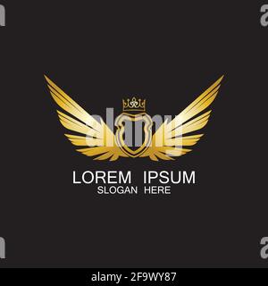 golden winged shield with crown logo / heraldry symbol Stock Vector