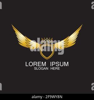 golden winged shield with crown logo / heraldry symbol Stock Vector