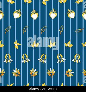 Vector bright blue breton stripes background Brittany celtic, Breton trational folklore symbols seamless pattern. Seamless pattern background Stock Vector