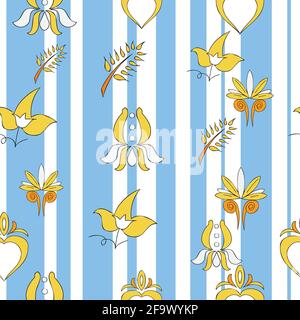 Vector bright blue breton stripes background Brittany celtic, Breton trational folklore symbols seamless pattern. Seamless pattern background Stock Vector