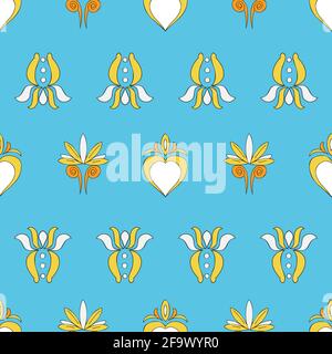 Vector bright blue background Brittany celtic, Breton trational folklore symbols seamless pattern. Seamless pattern background Stock Vector