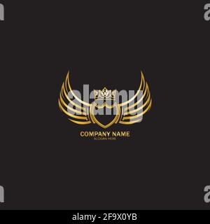 golden winged shield with crown logo / heraldry symbol Stock Vector