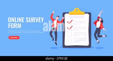 Checklist complete business concept tiny people jumping in the air nearby giant clipboard, task done and check mark ticks flat style design vector ill Stock Vector