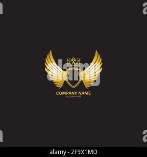 golden winged shield with crown logo / heraldry symbol Stock Vector