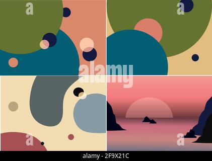 Dark rocks silhouettes on tropical ocean sunset Stock Vector