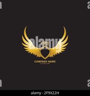 golden winged shield with crown logo / heraldry symbol Stock Vector