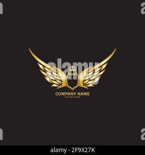 golden winged shield with crown logo / heraldry symbol Stock Vector