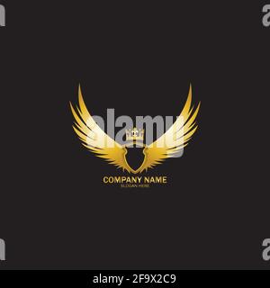 golden winged shield with crown logo / heraldry symbol Stock Vector