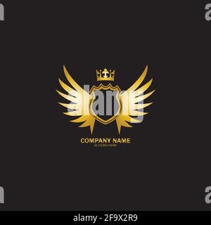 golden winged shield with crown logo / heraldry symbol Stock Vector