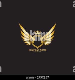 golden winged shield with crown logo / heraldry symbol Stock Vector