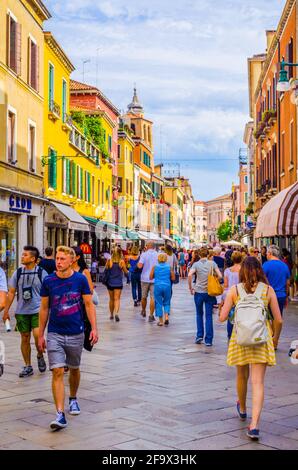 VENICE, ITALY, SEPTEMBER 20, 2015: people are strolling over strada nuova street in italian city venice, which belongs to the main streets of the city Stock Photo