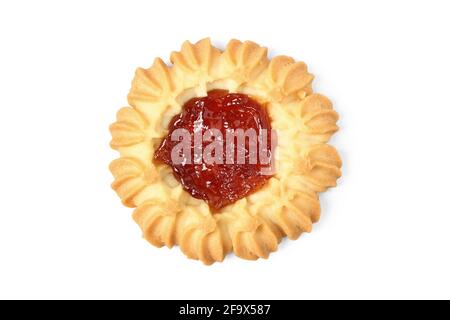 Shortbread cookies with berry jam isolated on white background. View from above Stock Photo