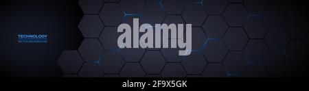 Dark gray and blue horizontal hexagonal technology abstract vector ...